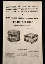 ISOLATOR brique creuse et pavés Brochure Années 1920 Saint-Gobain Paris