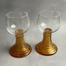 Duo de verre à vin Roemer à pied orangé ambre / Alsace Haut.~12.8cm