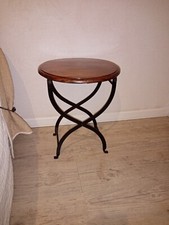 Gueridon bois massif pied noir métal