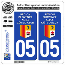 2 Stickers autocollant plaque immatriculation : 05 Région Sud - LogoType