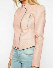 Veste femme en cuir véritable rose en peau d'agneau véritable coupe slim mota...