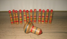 Ancien jeu de 12 Mini Quilles & 1 Toupie en bois