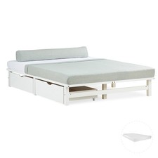 Cadre  lit 140x200 Double Blanc Matelas Tiroirs Bois Massif Sommier Homestyle4u