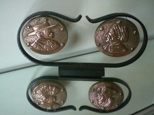 Ancien Double Gong Auvergnat cuivre signé "F J" "Châtel-Guyon" support Fer forgé