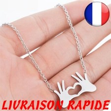 Collier Acier Inoxydable Chaîne Bijoux Double Main Coeur Amour Pendentifs Mode