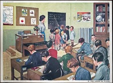 Planche scolaire Rossignol – Chaussures / Leçon en classe – Vintage 56×76