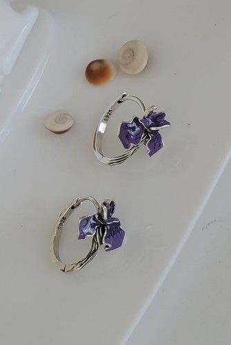 Anneaux fleurs iris argent - iris,