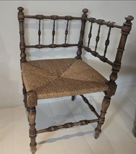 Magnifique Et Rare Chaise D'angle Époque Napoléon En Hêtre? Et Bois Tressée H.67