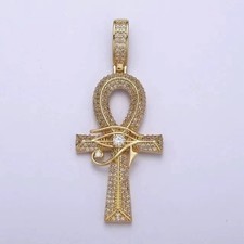 2.20Ct Coupe Ronde Véritable Moissanite Homme Ankh Croix Pendentif 14K or Jaune