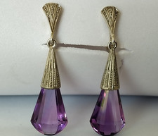 ANCIENNES BOUCLES D'OREILLES ART DÉCO OR 14K AMÉTHYSTE BRIOLETTE 585 earrings