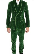 Hommes Velours Vert Costumes Garçons D'Honneur Mariage Soirée (Veste + Pantalon