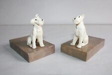 Ancienne paire de serre-livres Art Déco, chiens fox blanc en bakélite