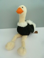 B9- DOUDOU PELUCHE RAVENSDEN OISEAU AUTRUCHE NOIR BLANC BEIGE ORANGE 26cms NEUF*