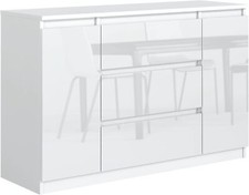 Commode Blanc Haute Brillance avec 3 tiroirs et 2 Portes 120 cm, Commode Chambre