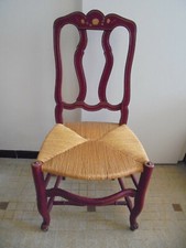 Ancienne grande chaise bois massif moulure bordeaux fleurs paillage TBE
