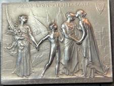 plaque argent chemin de fer-Paris-Lyon-Méditerranée-gare-grav:Roty-64g- ref021