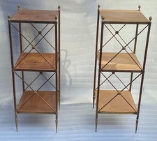 1970′ Paire Étagères en Laiton à 3 Niveaux Maison Baguès Plateaux Cuir Vintage