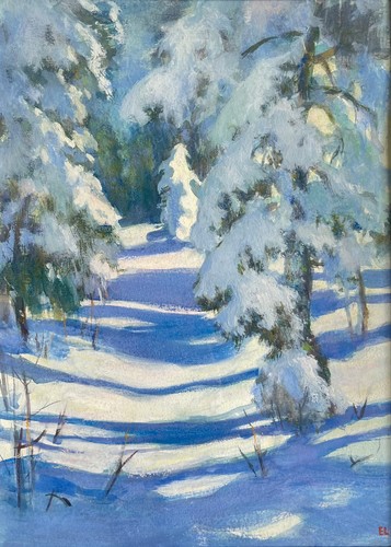 Snow forest original painting - forest,