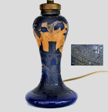 MICHEL Pied de Lampe Pâte de Verre Gravé en Camée à l'Acide Art Nouveau ca 1900