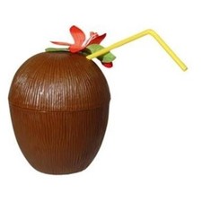 Gobelet Noix de coco avec paille pour soirée Hawaienne
