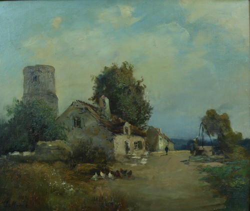 Tableau ancien paysage animé - ancien,