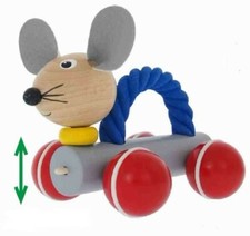 souris en bois jouet animé à trainer et à rouler enfant 1 an Greenkid