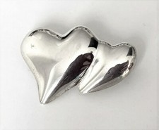 BROCHE double Coeur argenté 4cm Très beau !