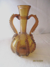 Ancienne carafe bouteille 2 anses verre soufflé   travail a la pince-24,5 cm TBE