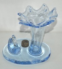 Ancien vase pâte de verre verrerie d'Art LA ROCHERE Fleur & cygne France vintage