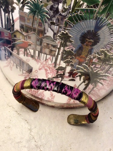 Bracelet massaï cuir violet - bracelet,