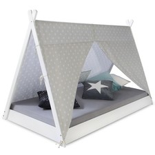 Lit Enfant Tipi Tissu 90x200 cm Cadre de Bois Blanc Sommier à Lattes Homestyle4u