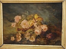 Tableau Huile sur toile Nature morte aux roses. Jeanne Simonet XIXÈME