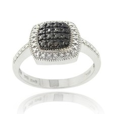 925 Argent Diamant Noir Accent Carré Bague