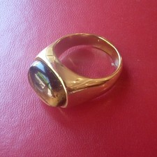 Grosse Chevalière Oeil De Tigre Et Metal Doré Taille 69,5