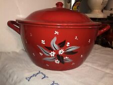 Grande SOUPIERE EN EMAIL DECOR FLORAL Sur Fond Rouge Art Déco