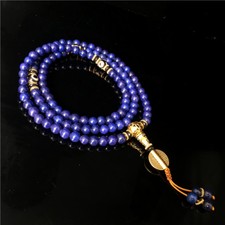 Joli Chapelet Mala Bouddhiste en 108 Perles de Lapis Lazuli 6mm