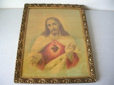 Ancien cadre catholique Le Christ en bois plâtre et verre de 47 cm 