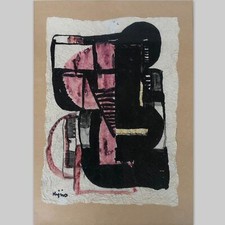 KIJNO Ladislas (1921-2012)/T.Mixte/papier froissé/Signé/Etiquette d'expo au dos