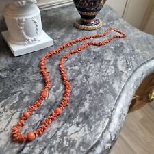 Grand Sautoir Perles Et Brins De Corail -Fermoir Argent Massif-Poinçon "Crabe" 