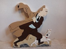 plaque bois 2D Tintin et milou tintin courant enfilant son imperméable - Hergé