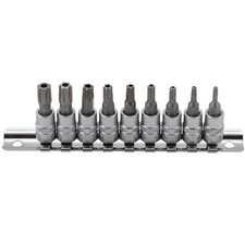 JEU 9 DOUILLES A EMBOUTS TORX MALES PERCES RESISTORX T10 à T50 POUR CLIQUET 1/4