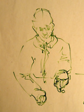Stéphane FANIEL (1909-1978) RARE DESSIN ENCRE HOMME TABLE EXPRESSIONNISME 1970 a