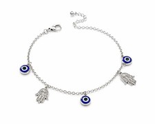 Silver Evil Eye Anklet Hamsa