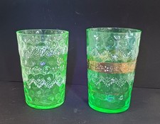 2 ANCIENS VERRES FIN  EN  OURALINE : émaillés et dorés