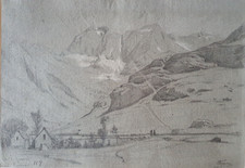 Dessin Signé Adolphe Appian Lyonnais Cirque de Gavarnie Montagne Pyrénées 1858