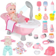 Baignoire Poupee,avec 36cm Poupon et Accessoires De Bain, Nursery Poupée avec...