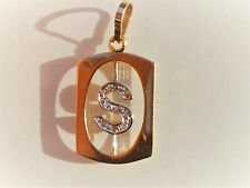 BEAU PENDENTIF en OR JAUNE & BLANC 18K 750/1000° avec PETIT DIAMANT sur LETTRE S