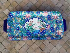 Plat à Cake en émaux de Longwy / Réhaussé par L.S . Décor d'oiseaux