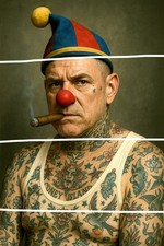 CIRQUE LE CLOWN CHAPEAU TIRAGE PHOTO FORMA 30X40 CM CREATION PERSONNEL  IA NU 14