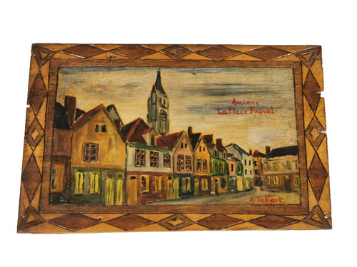 Ancien tableau amiens place - amiens, .